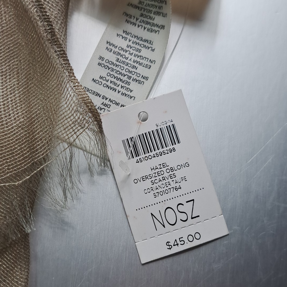 Chicos Hazel Coriander Taupe Lightweight Oblong Scarf - Picture 2 of 4